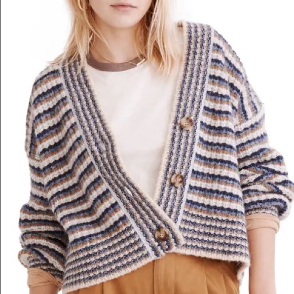 NWOT MADEWELL Waller crop cardigan sweater in stripe size small - Picture 1 of 3